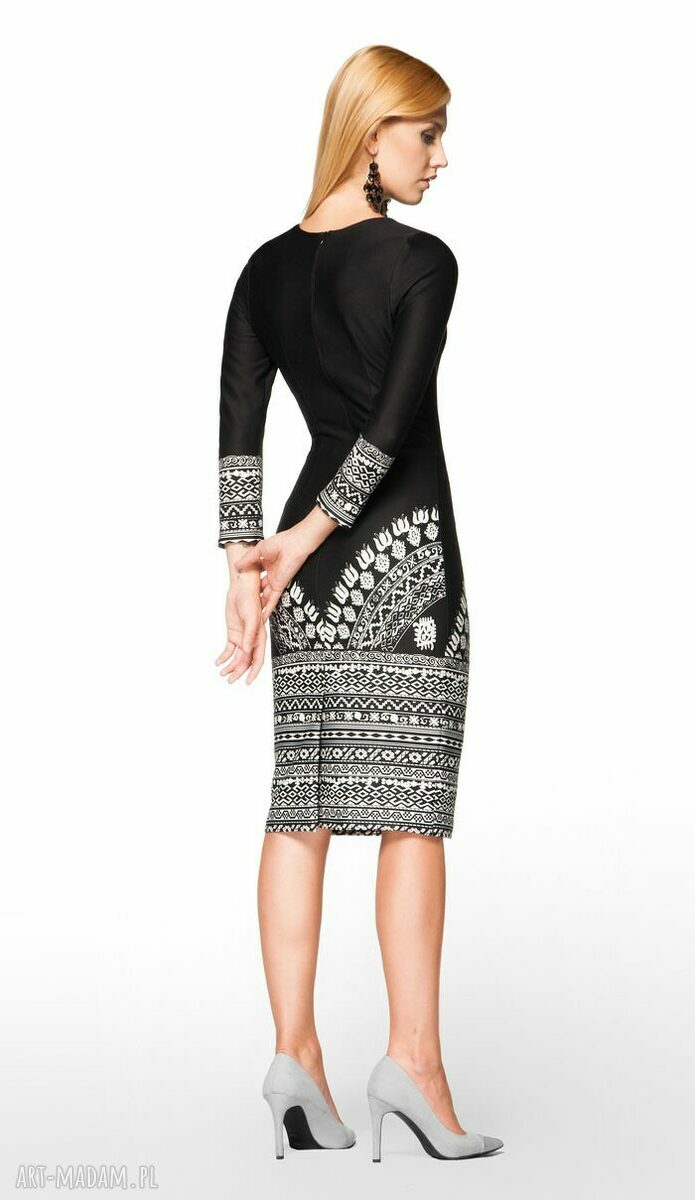 sukienki: sukienka greta midi aztecka (czarna) Ręcznie robione