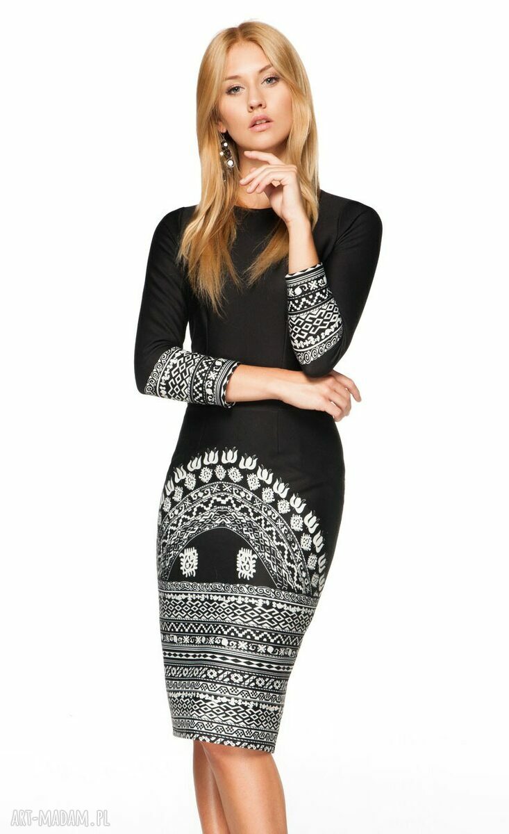 sukienki: sukienka greta midi aztecka (czarna) Ręcznie robione