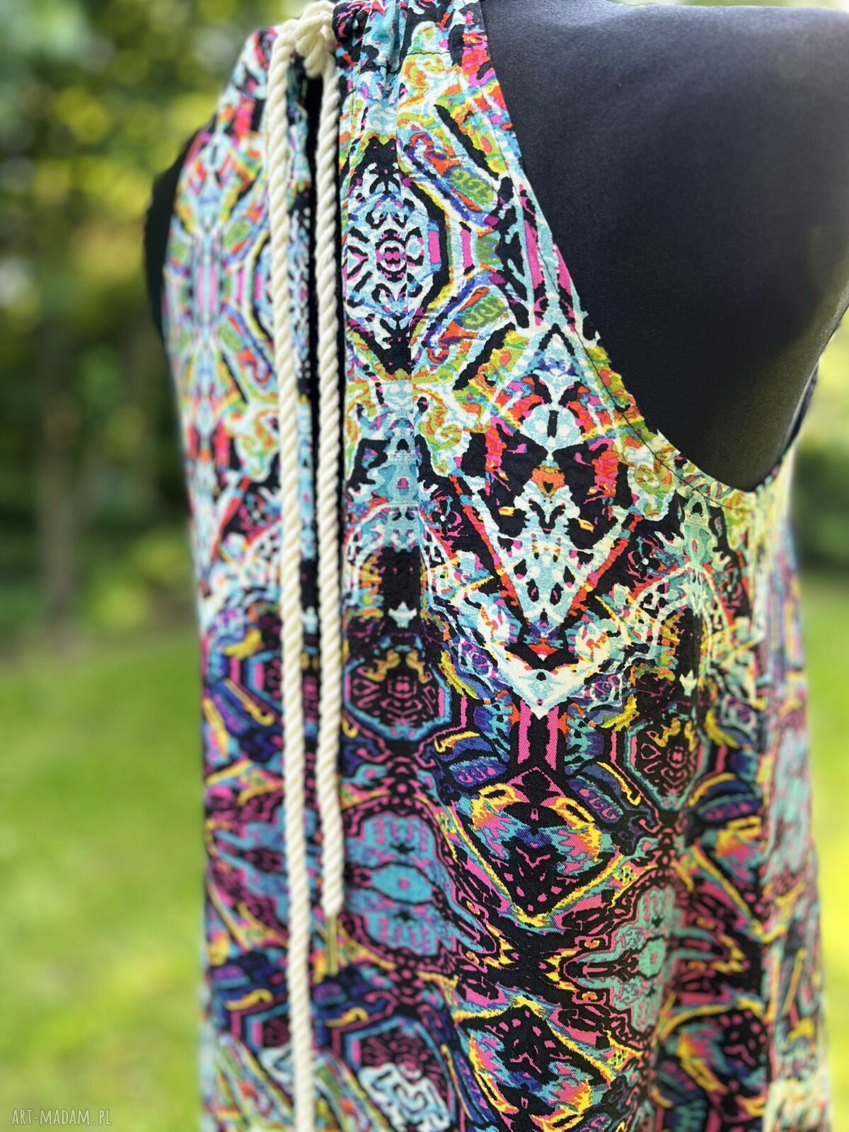 Sukienka „La Brisa” - lekka bawełniana boho etno, wiązana pod szyją