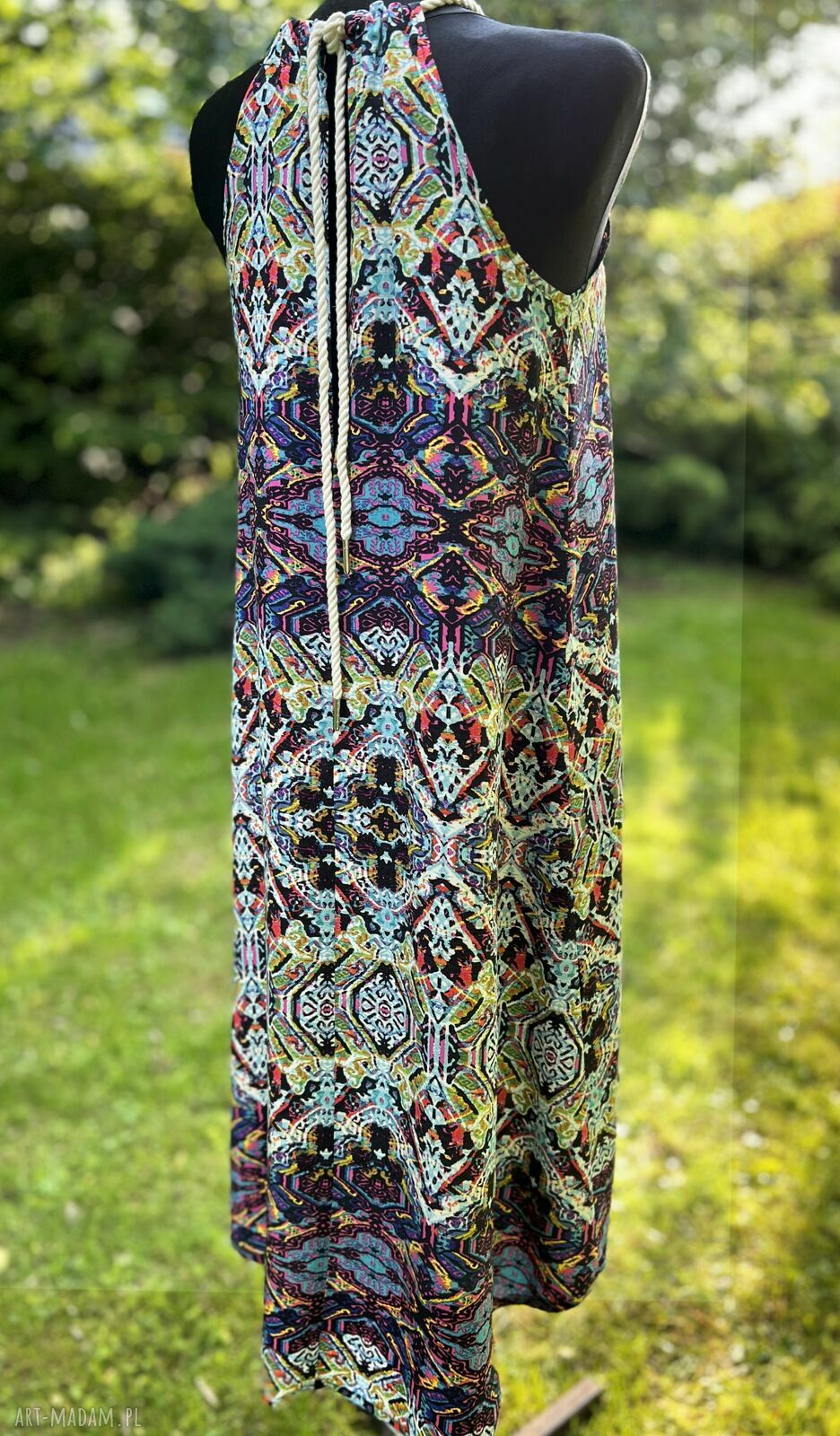 Sukienka „La Brisa” - lekka bawełniana boho etno, wiązana pod szyją