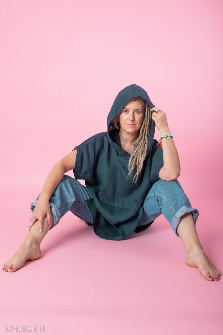 Sukienka plażowa z kapturem 100% hemp - tunika oversize na upały