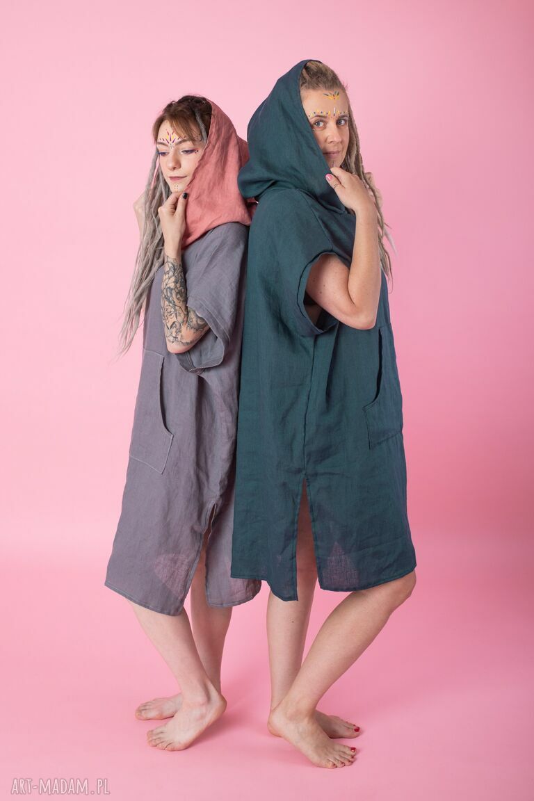 Sukienka plażowa z kapturem 100% hemp - tunika oversize na upały
