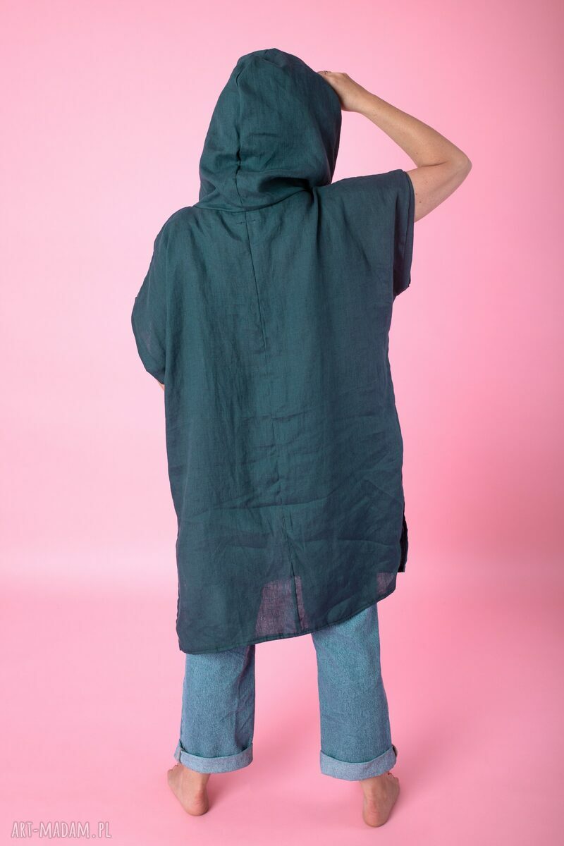 Sukienka plażowa z kapturem 100% hemp - tunika oversize na upały