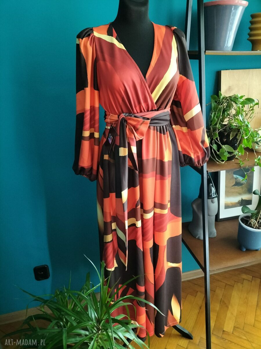 Sukienka maxi Golden Brown z paskiem - rozmiar M