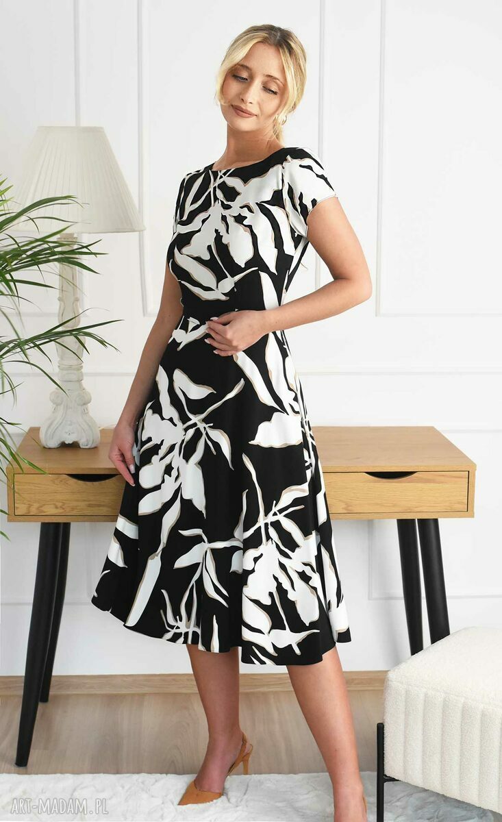sukienki: Wiskozowa sukienka Midi Total KLARA (Vesper biało czarny) Handmade