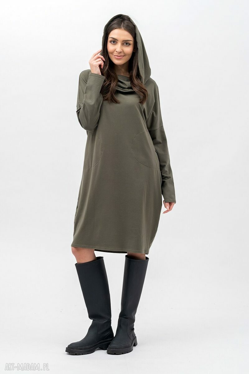 Sukienka Nana Khaki oversize z kominem 3w1 i kieszeniami