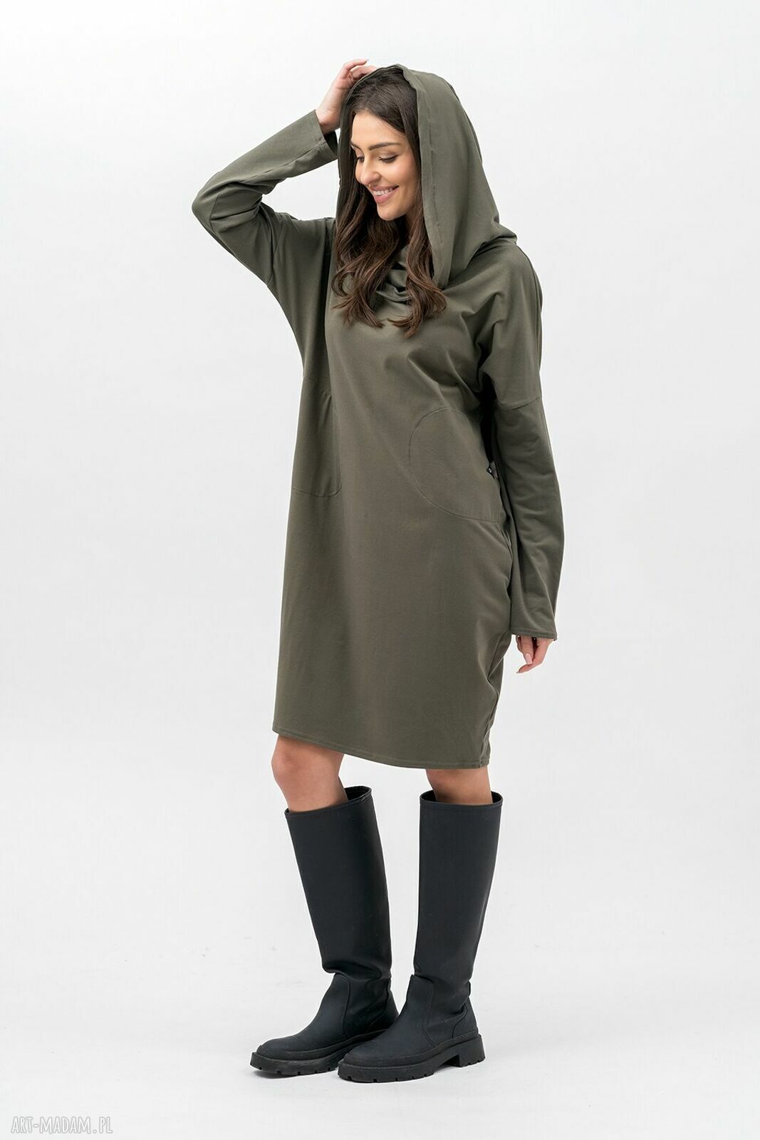 Sukienka Nana Khaki oversize z kominem 3w1 i kieszeniami