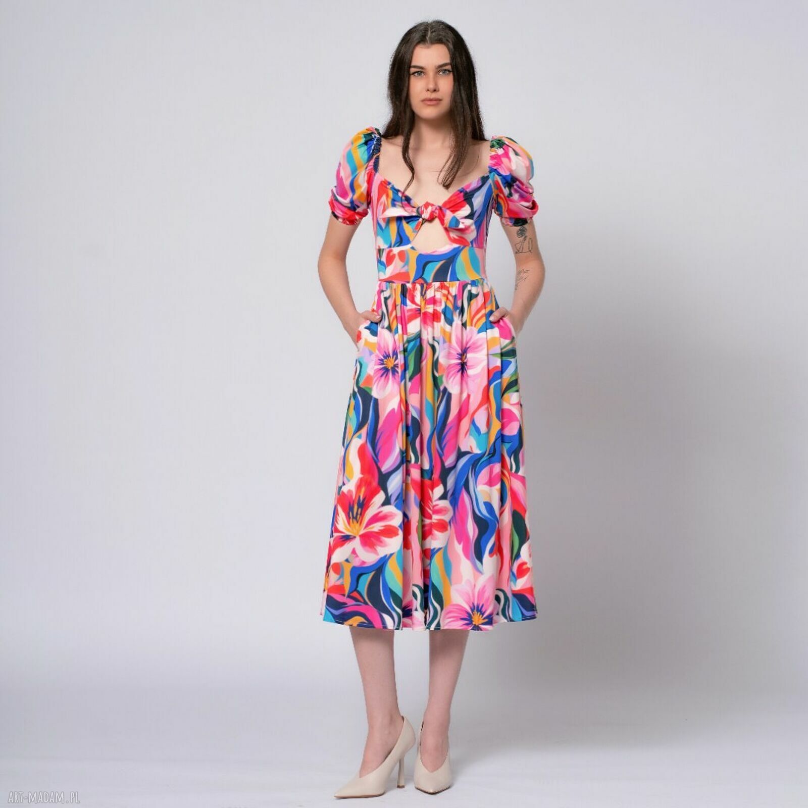 Sukienka Ola Bloom w kwiaty - ręcznie malowany print Bloom