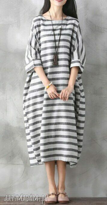 Sukienka oversize w paski z lnu i bawełny - rozmiar M