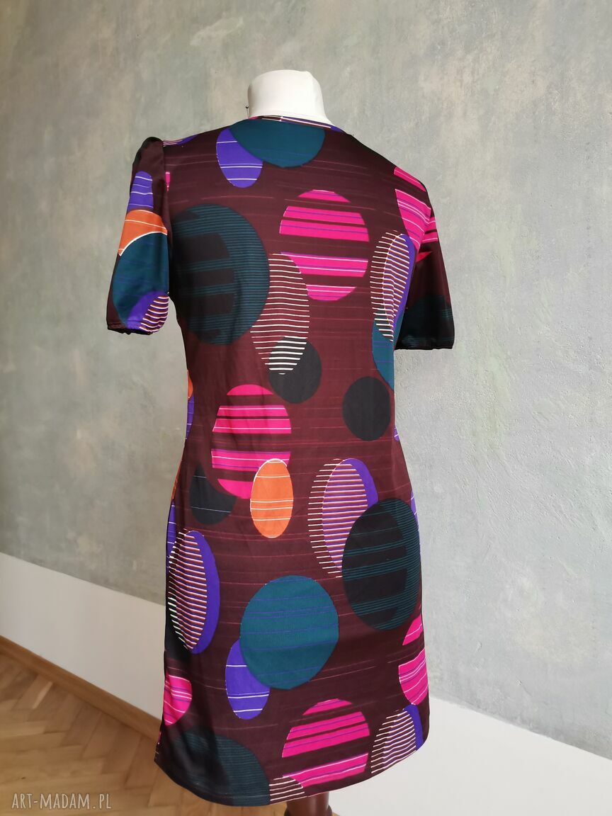 Sukienka boho folk z guzikami i kolorowym printem - 88 cm, bez powtórek