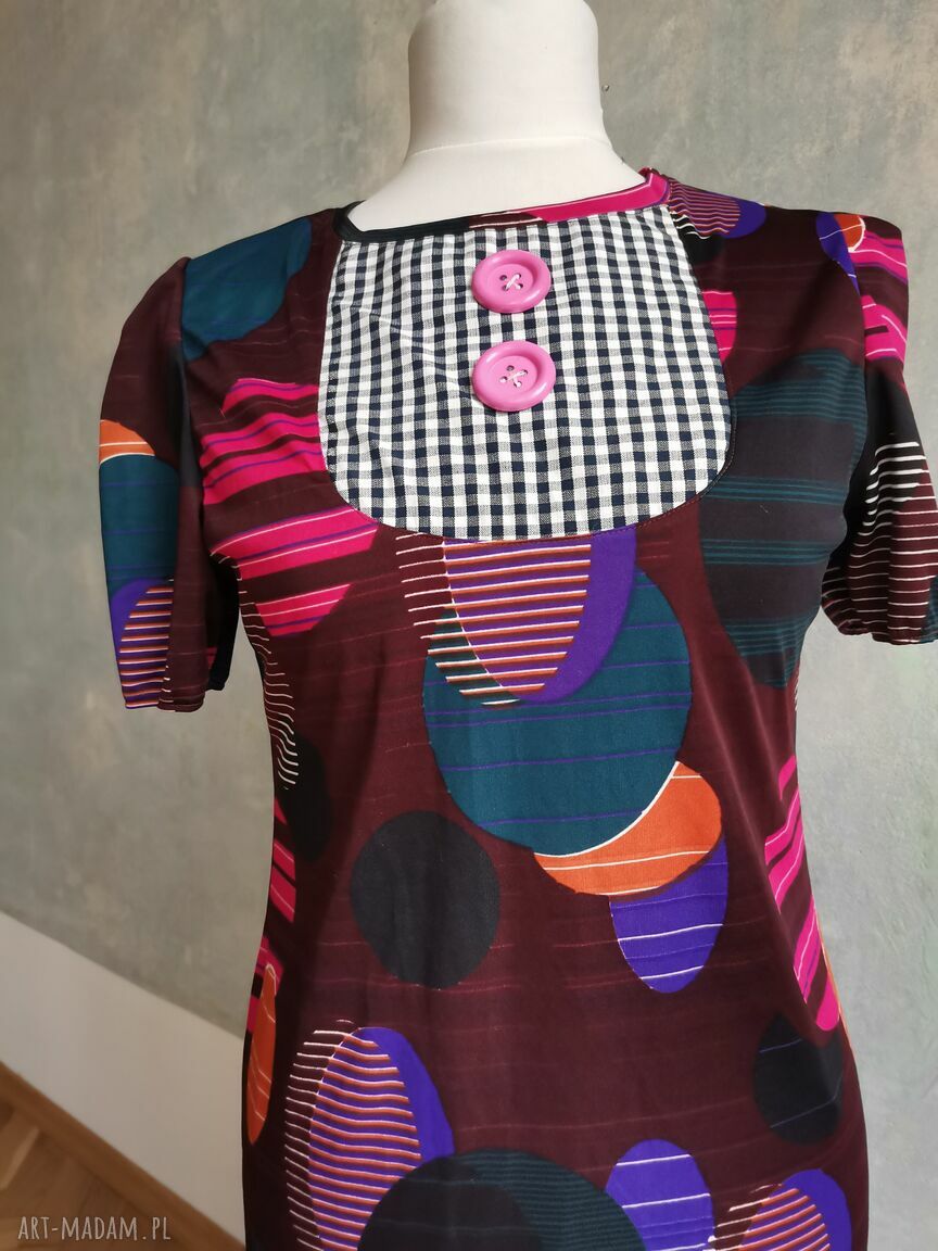 Sukienka boho folk z guzikami i kolorowym printem - 88 cm, bez powtórek