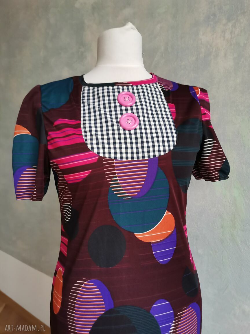 Sukienka boho folk z guzikami i kolorowym printem - 88 cm, bez powtórek