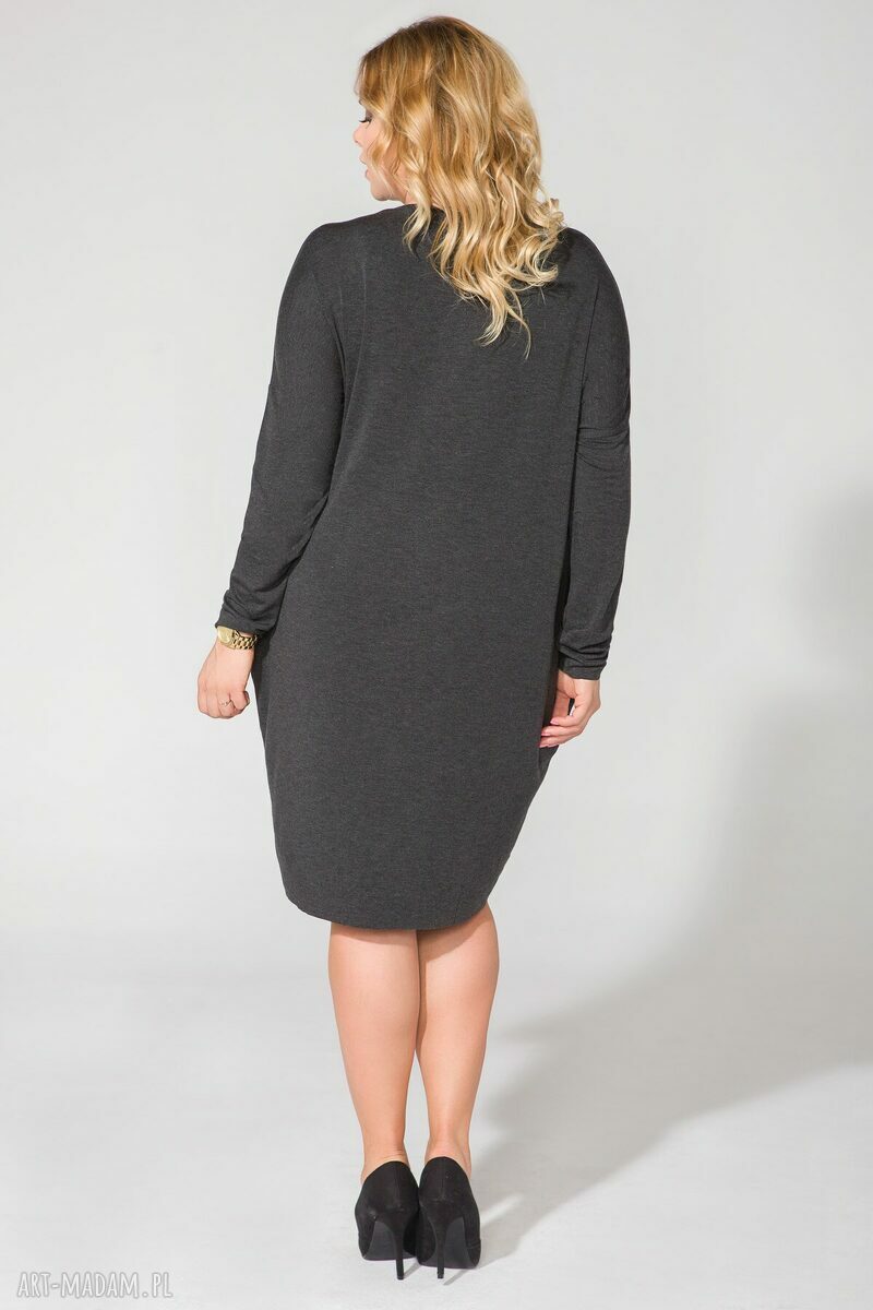 Sukienka PS 6 ciemnoszara Plus Size (One Size) - wiskoza z kieszeniami