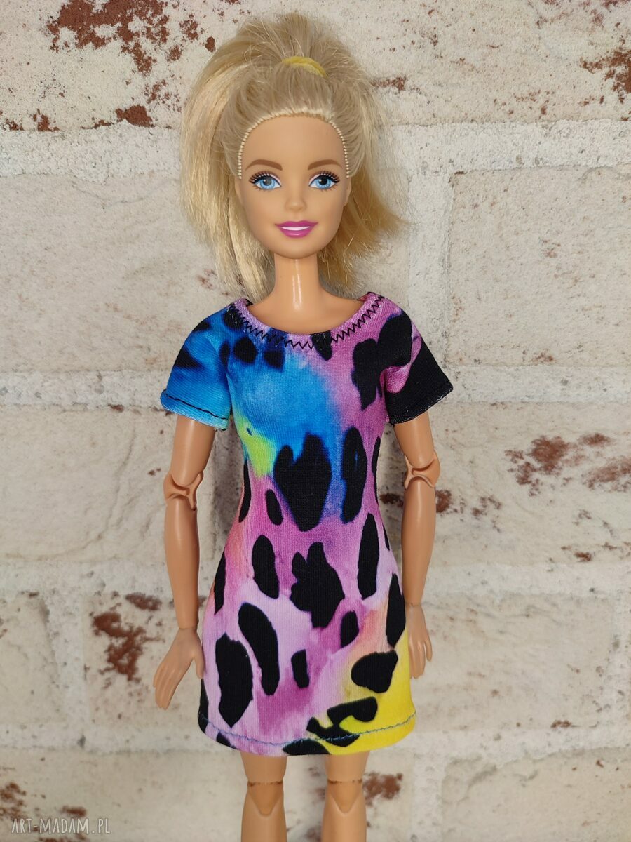 Sukienka dla lalki Barbie - kolorowa, miękka i zapinana na rzep z tyłu