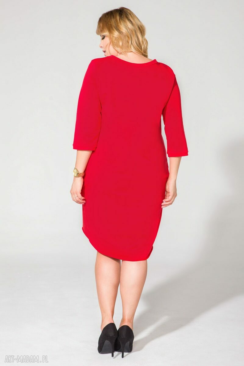 Sukienka T105 czerwona PLUS SIZE - dzianinowa tuba z kieszeniami