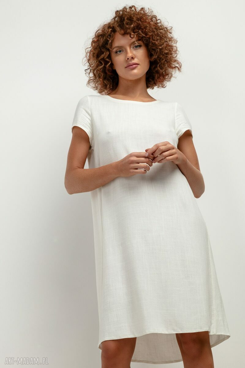 Sukienka z lnu T403 z kontrafałdą na plecach - white sand