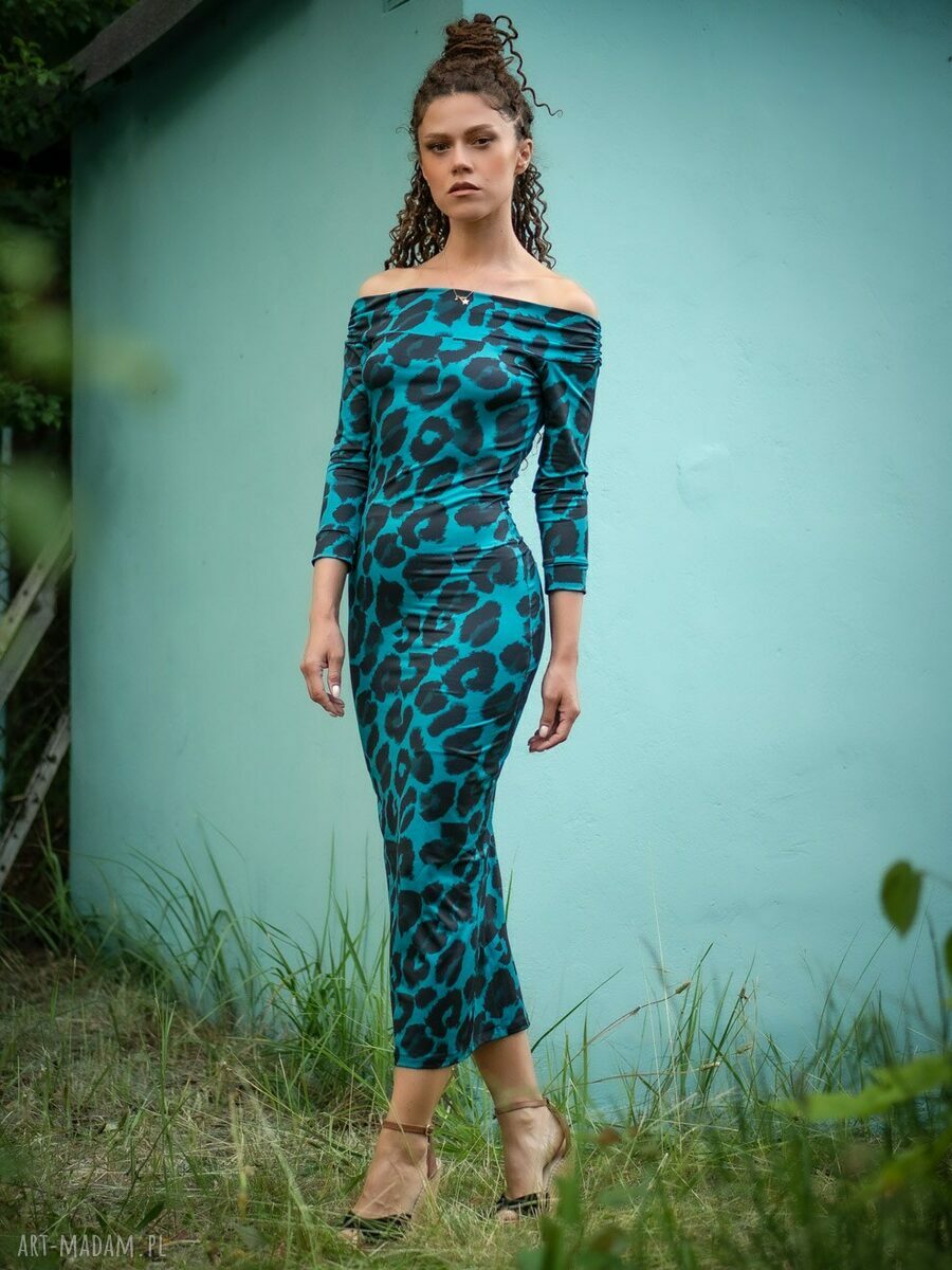 Sukienka Roma z odkrytymi ramionami - turkusowa elegancja Deep Tropic