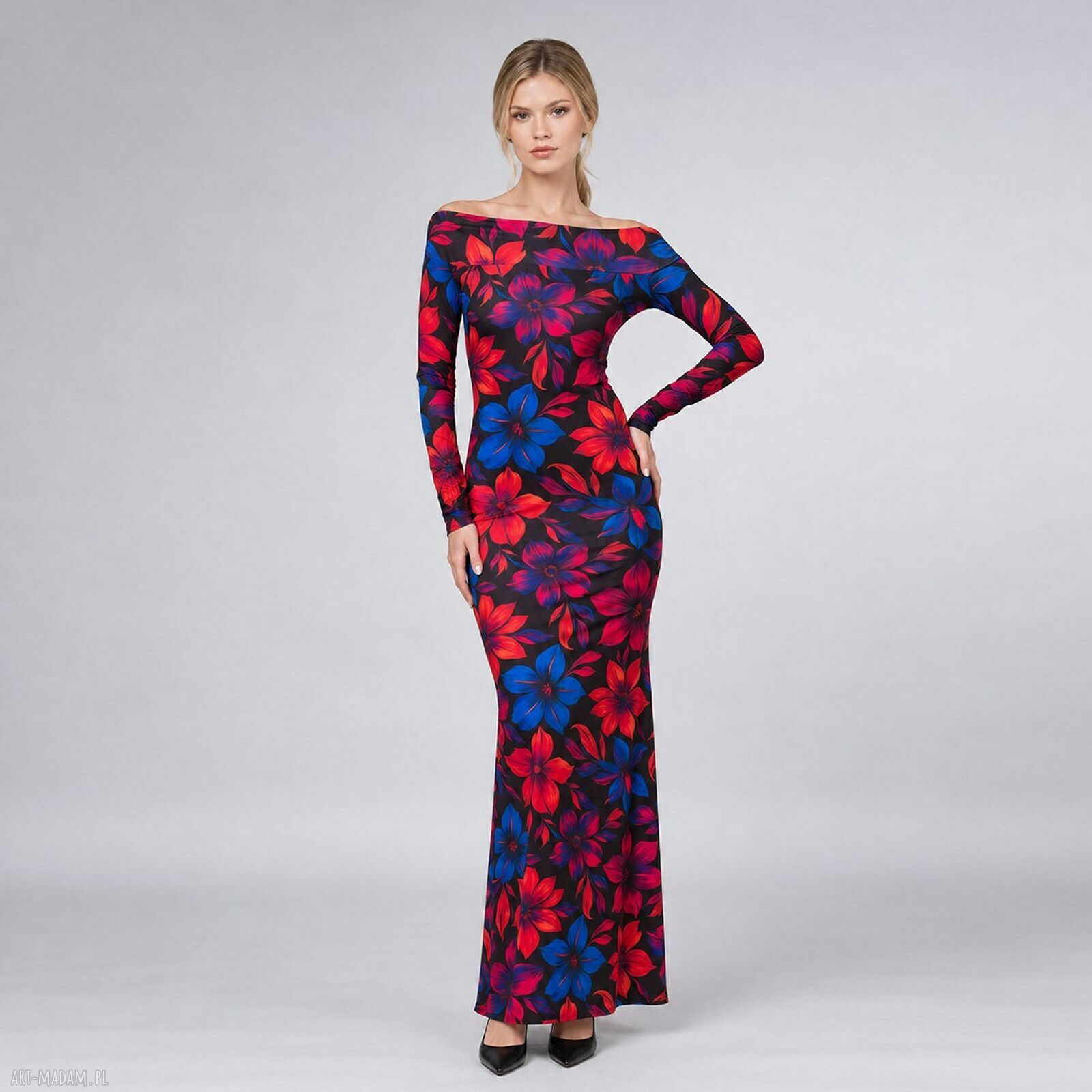 Sukienka maxi Julia Flower Power z odsłoniętymi ramionami