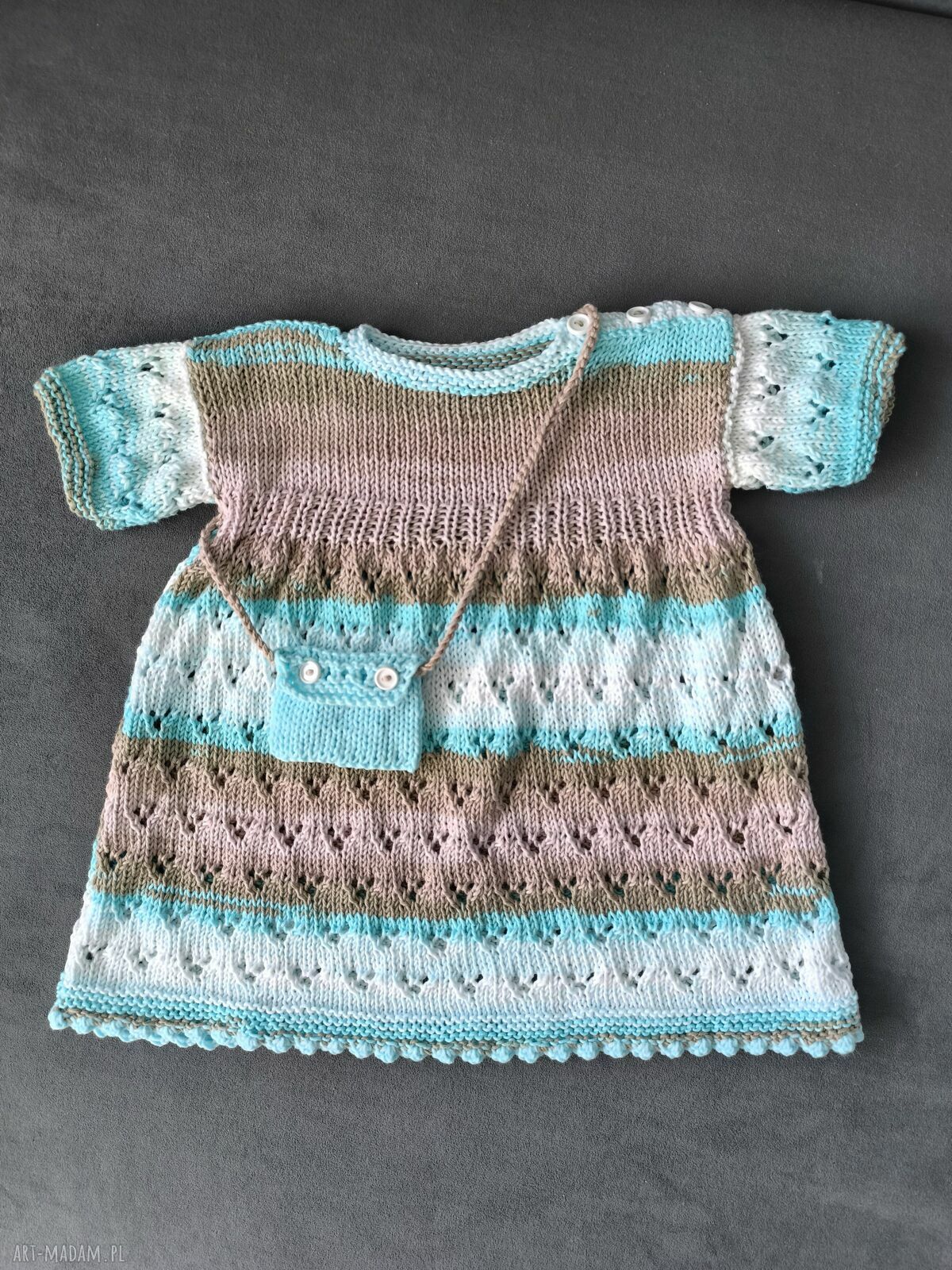 Sukienka niemowlęca 62/68 z bawełnianej melanż z torebeczką handmade