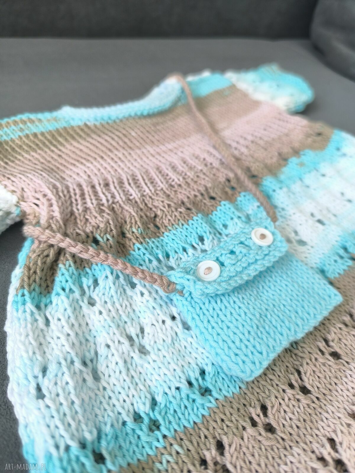 Sukienka niemowlęca 62/68 z bawełnianej melanż z torebeczką (handmade)