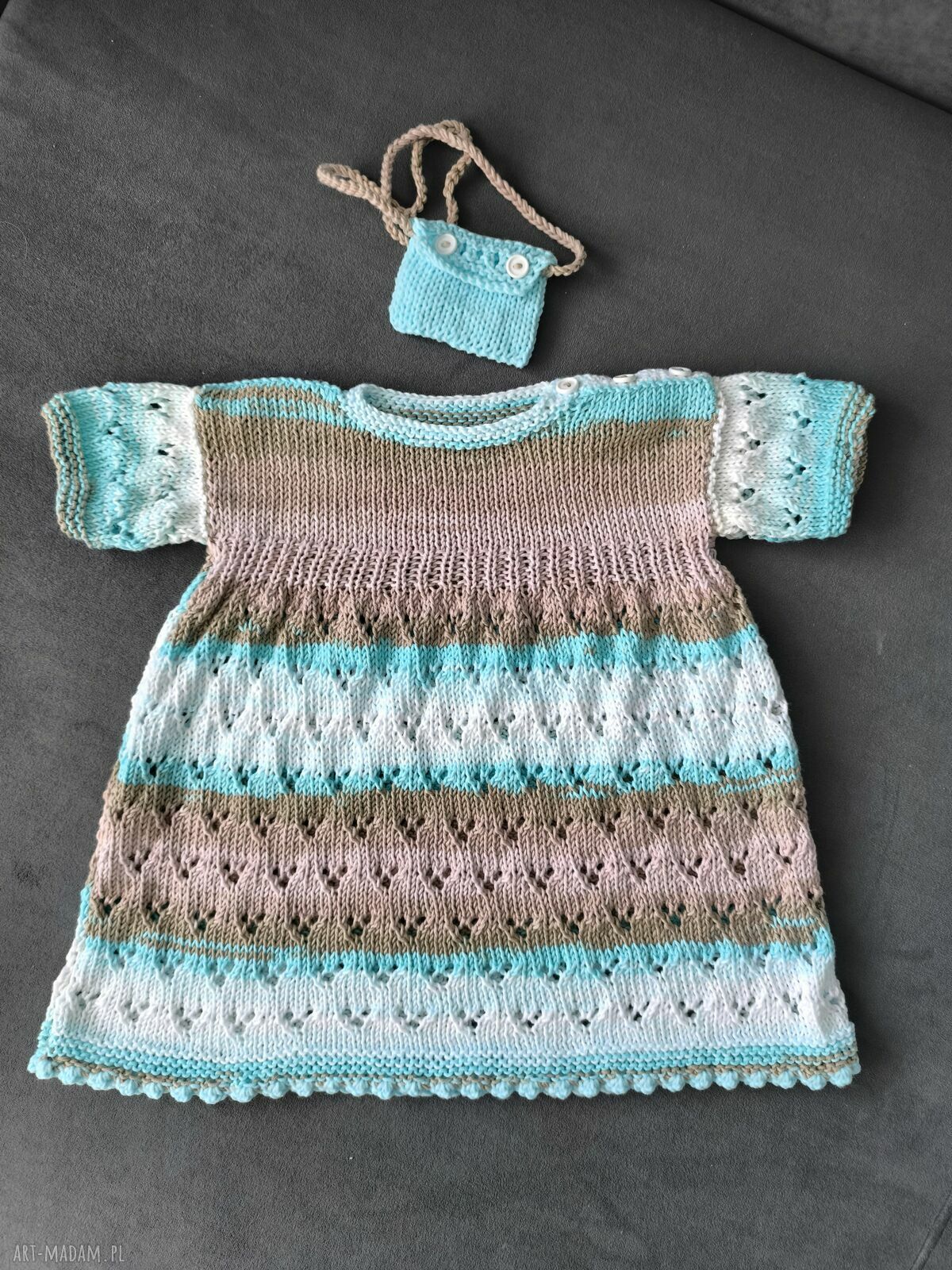 Sukienka niemowlęca 62/68 z bawełnianej melanż z torebeczką (handmade)