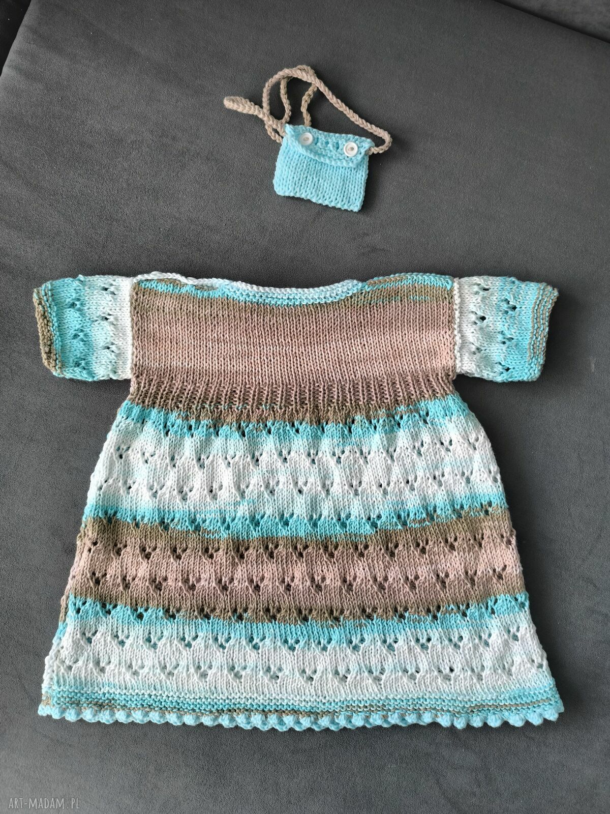 Sukienka niemowlęca 62/68 z bawełnianej melanż z torebeczką (handmade)