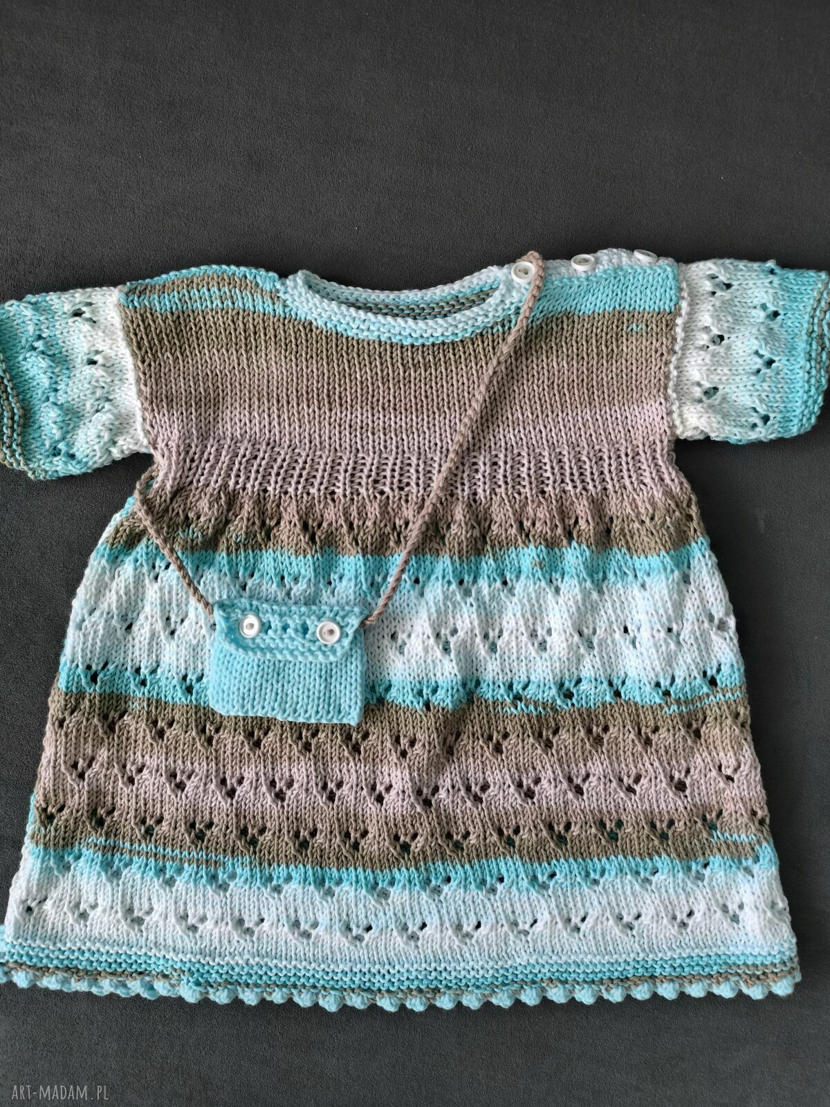 Sukienka niemowlęca 62/68 z bawełnianej melanż z torebeczką (handmade)