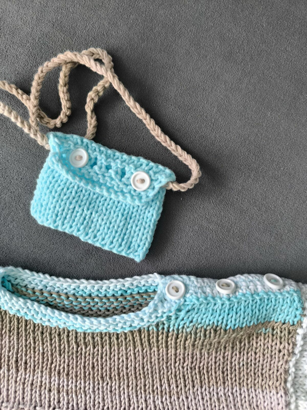 Sukienka niemowlęca 62/68 z bawełnianej melanż z torebeczką (handmade)