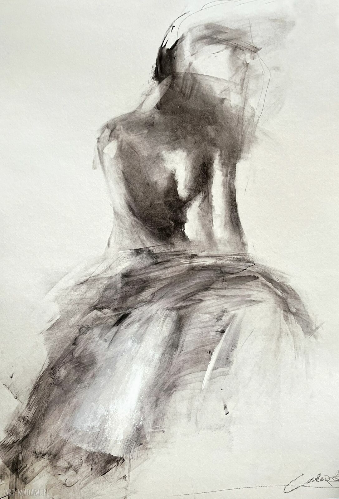 Suknia 50x70 - czarno-biały obraz kobiety inkografia
