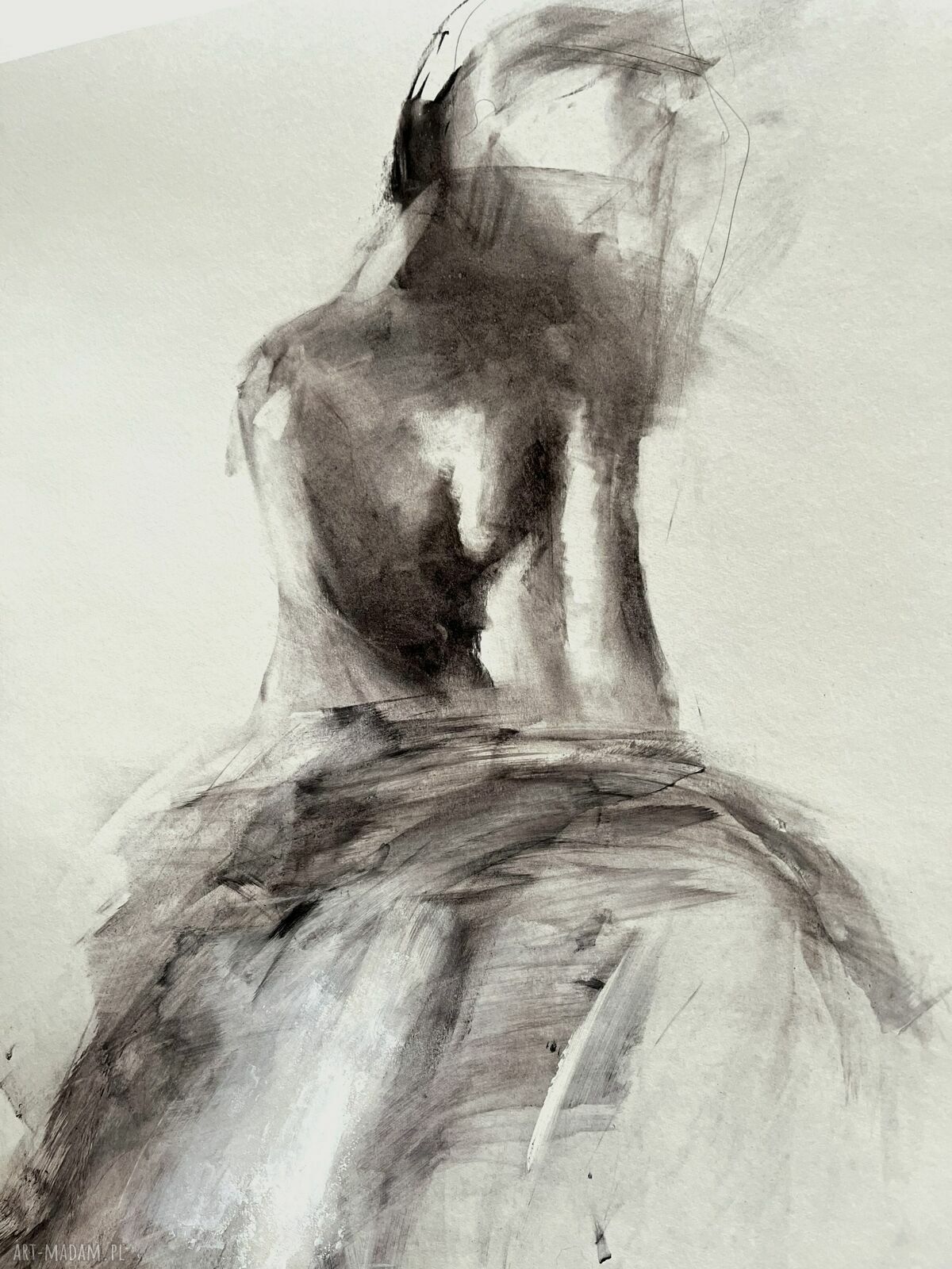 Suknia 50x70 - czarno-biały obraz kobiety (inkografia)