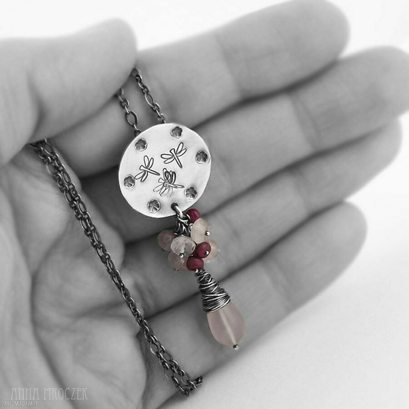 Summer: Rose - naszyjnik z różowym chalcedonem i rubinami