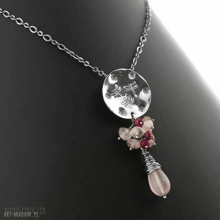 Summer: Rose - naszyjnik z różowym chalcedonem i rubinami