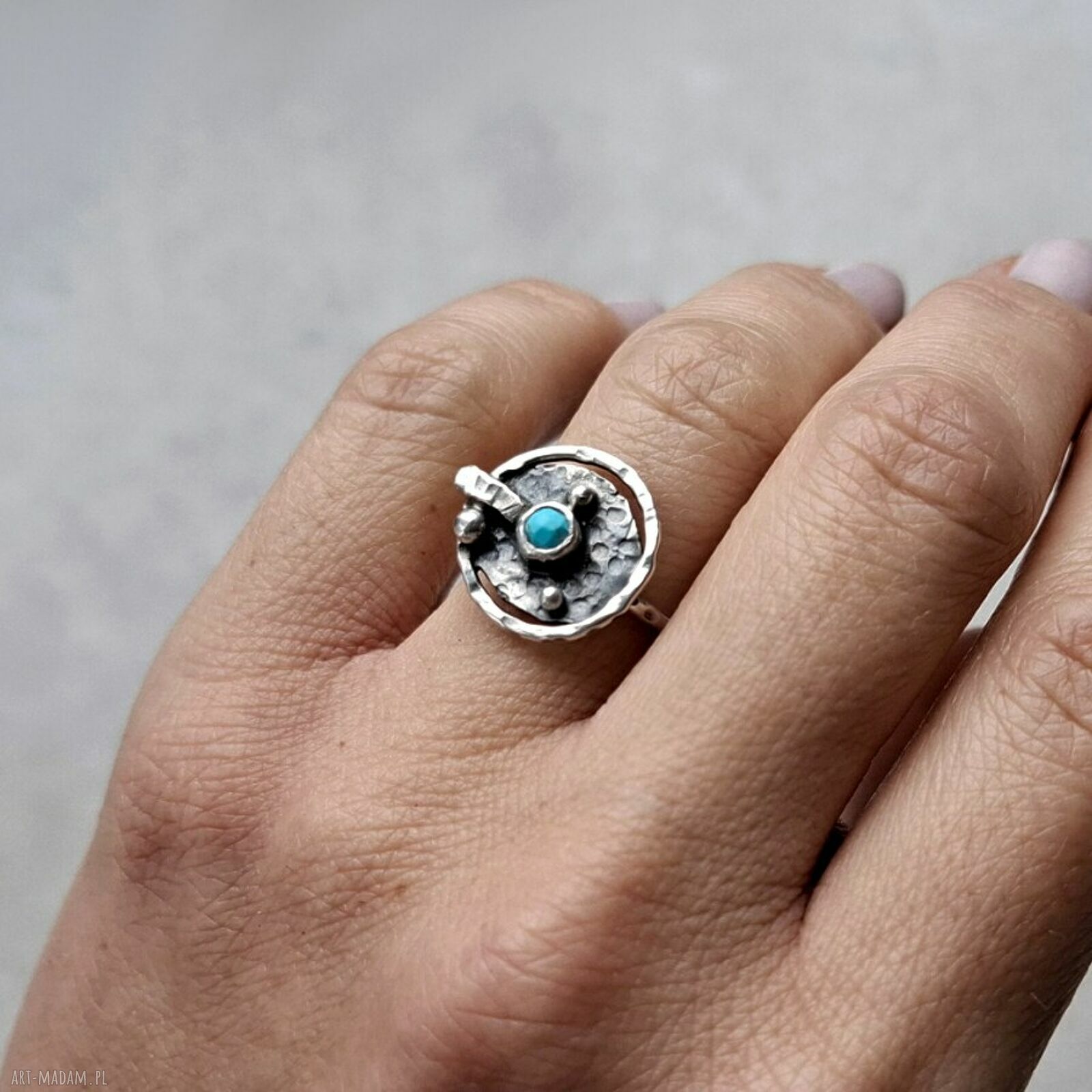 Sunset Ring - srebrny pierścionek z turkusem (oksydowane srebro 925)