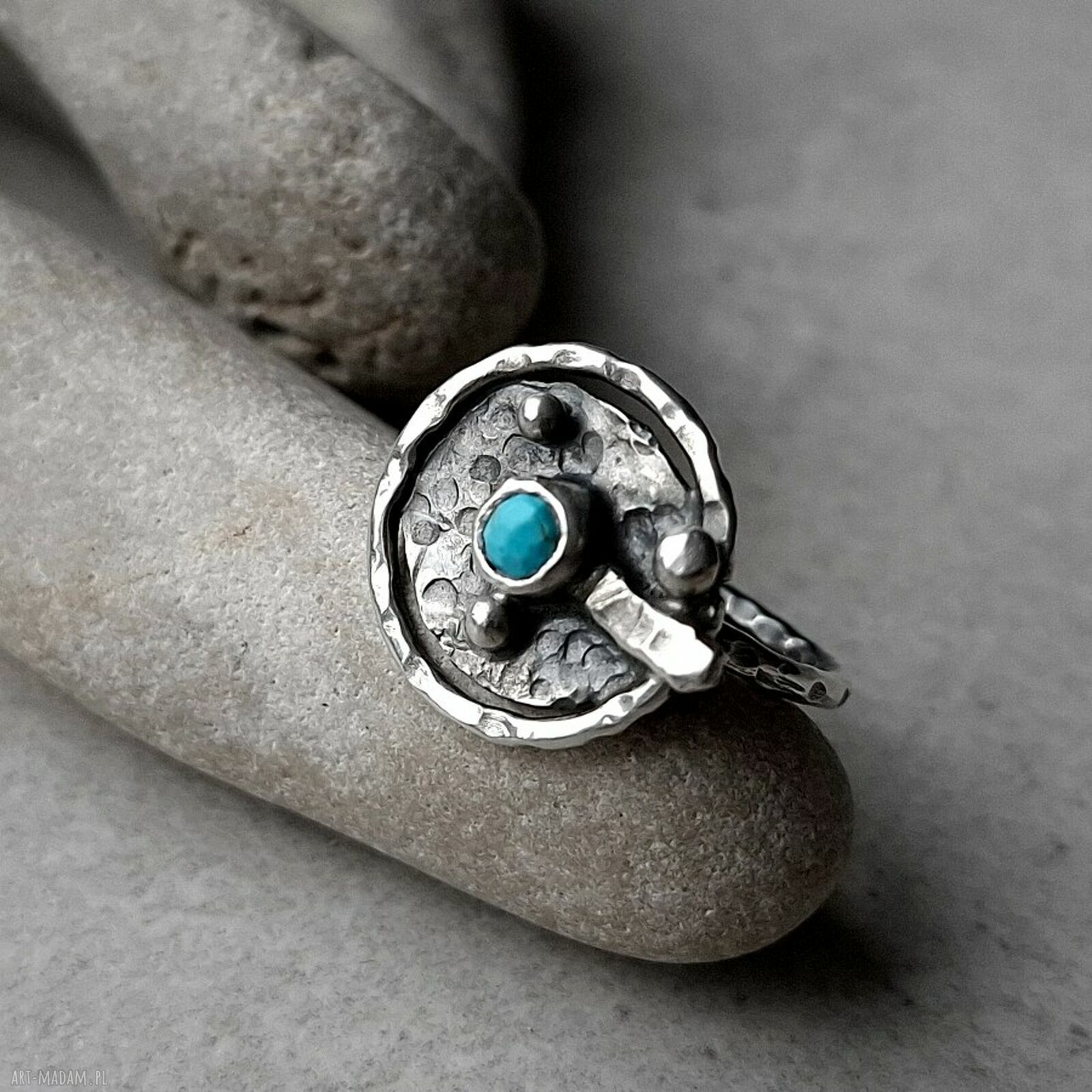 Sunset Ring - srebrny pierścionek z turkusem (oksydowane srebro 925)
