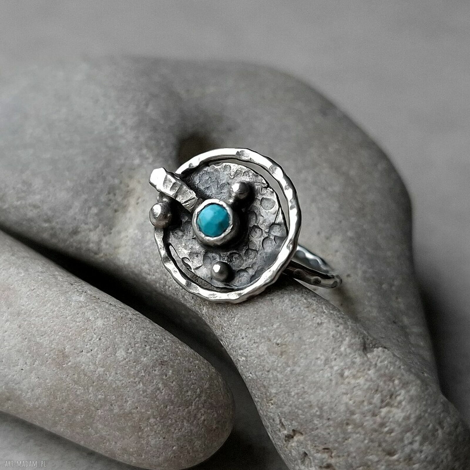 Sunset Ring - srebrny pierścionek z turkusem (oksydowane srebro 925)