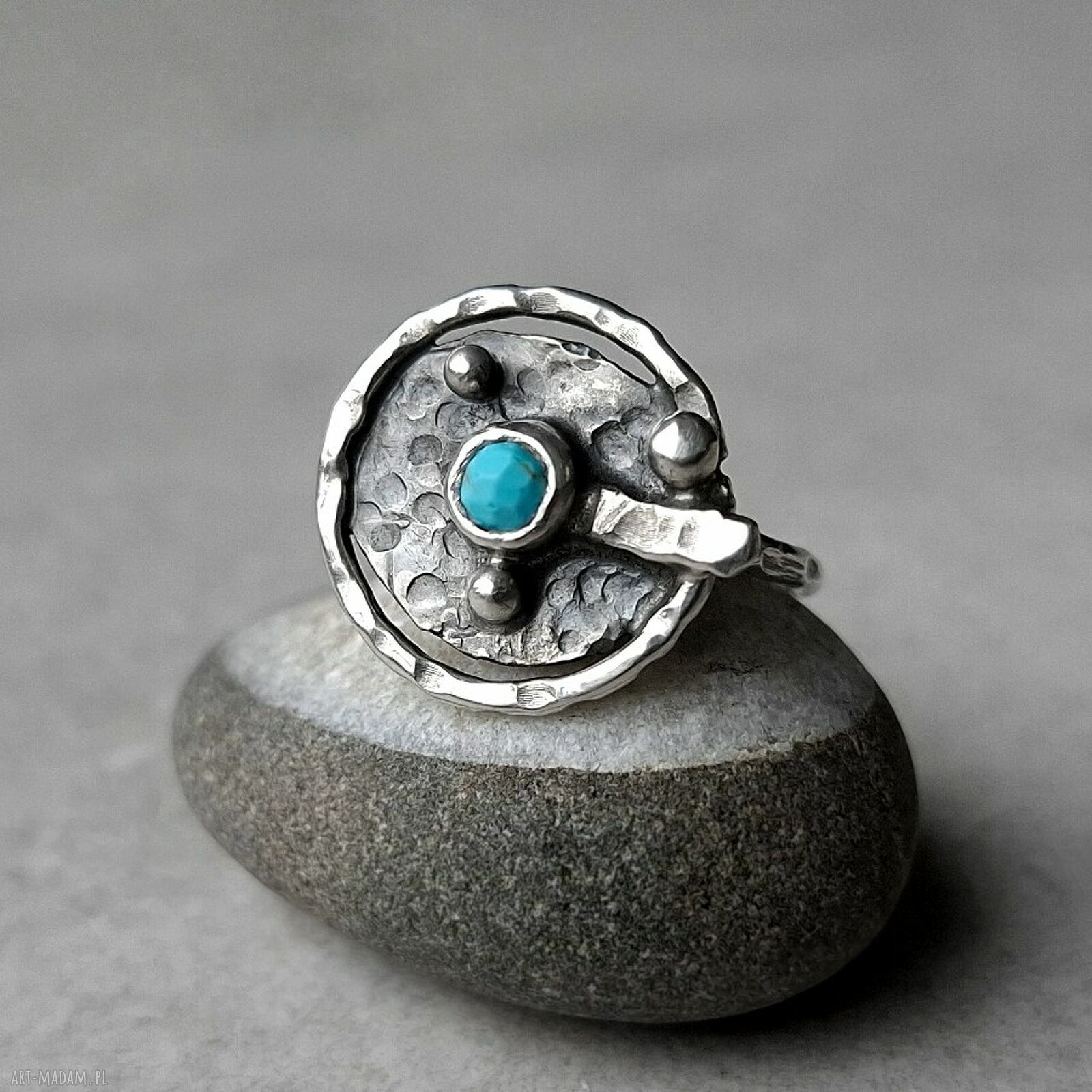 Sunset Ring - srebrny pierścionek z turkusem (oksydowane srebro 925)