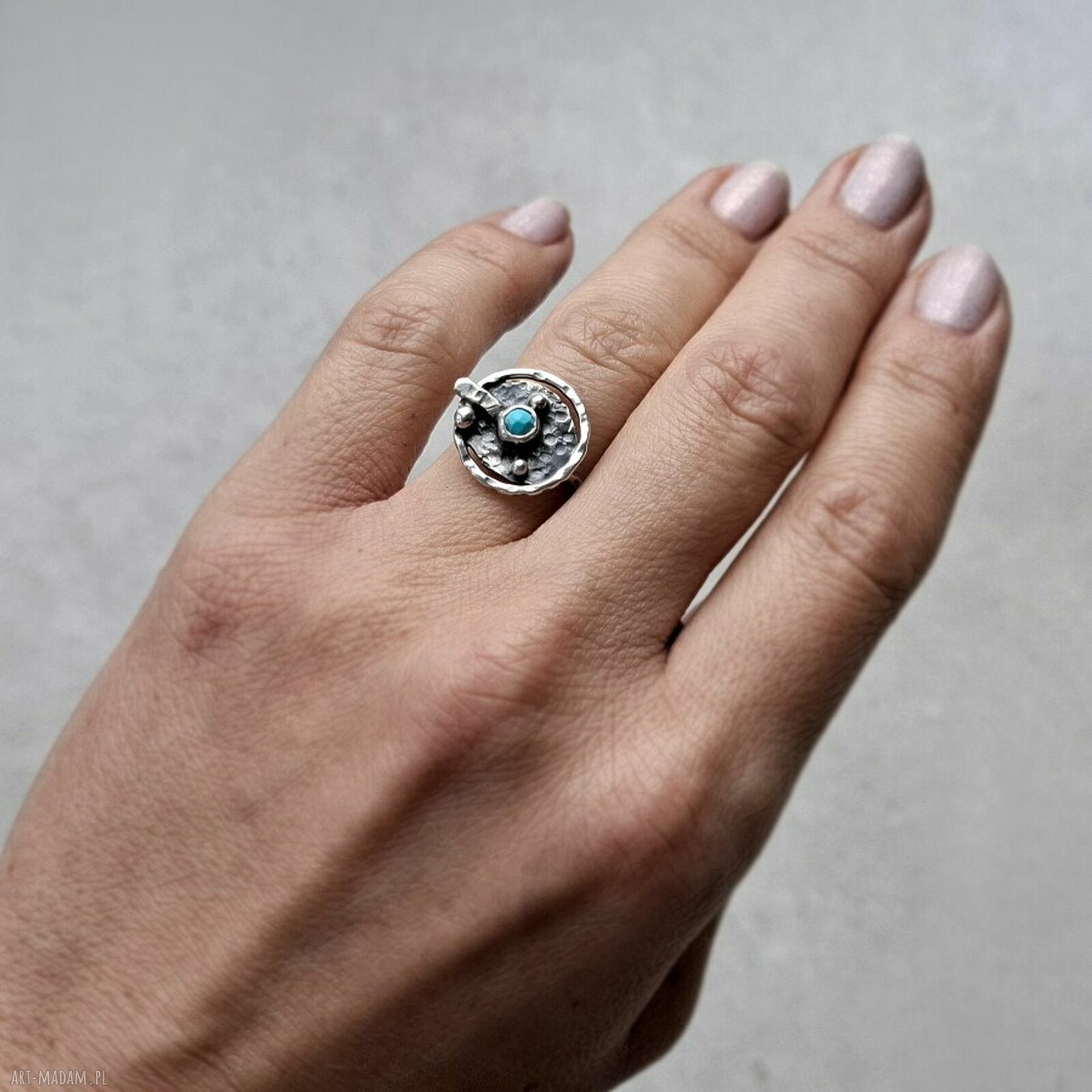 Sunset Ring - srebrny pierścionek z turkusem (oksydowane srebro 925)