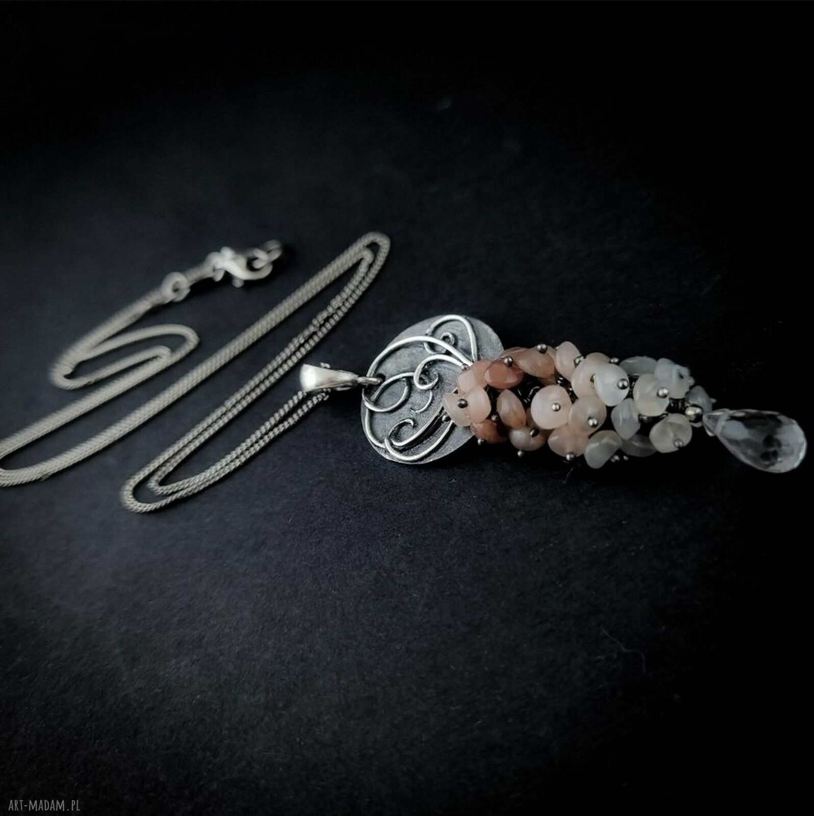 Sunstone in summertime - srebrny naszyjnik z kamieniami słonecznymi i kryształem Swarovski