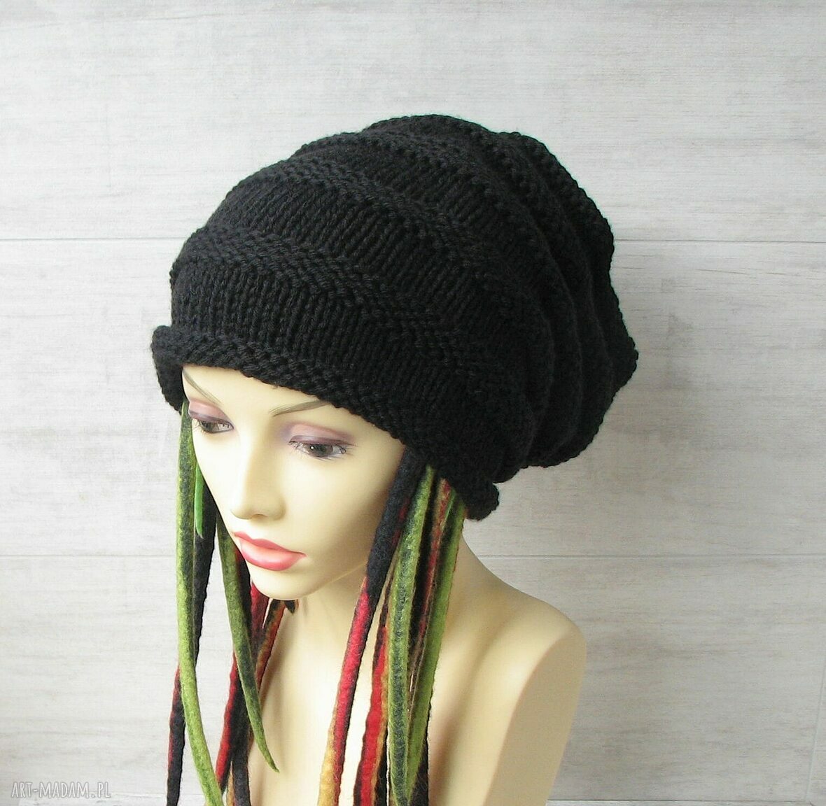 Czapka slouchy oversize na dredy - ręczna robota dla długich włosów