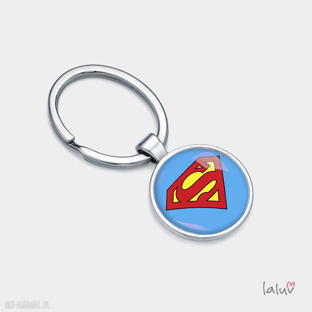 Ręcznie robiony brelok Superman - srebrna baza i wypukłe szkło