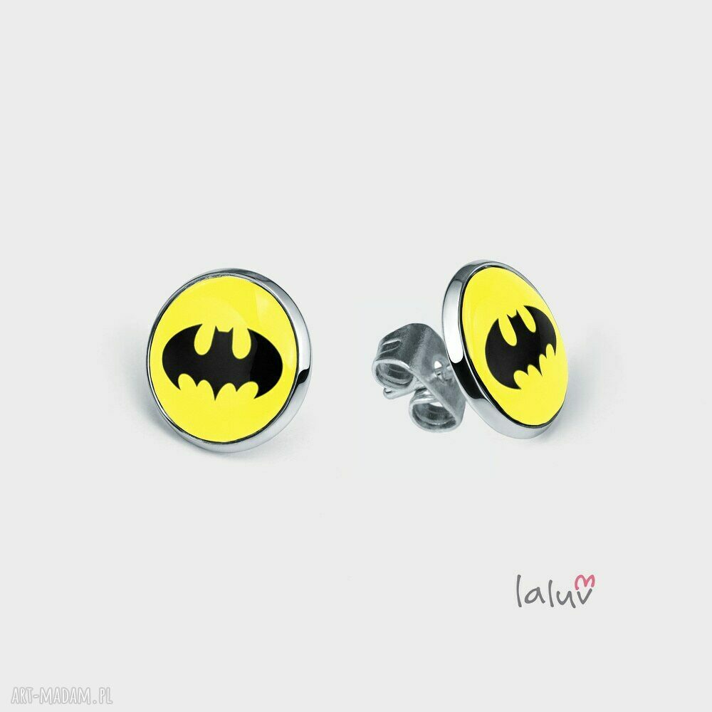 Mini kolczyki sztyfty BATMAN - ręcznie robione z grafiką pod szkiełkiem
