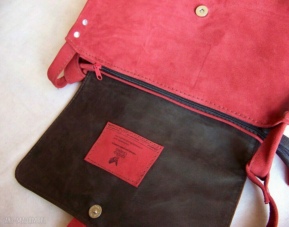 Torebka na ramię Surowa Baronowa zamsz marsala - handmade A4