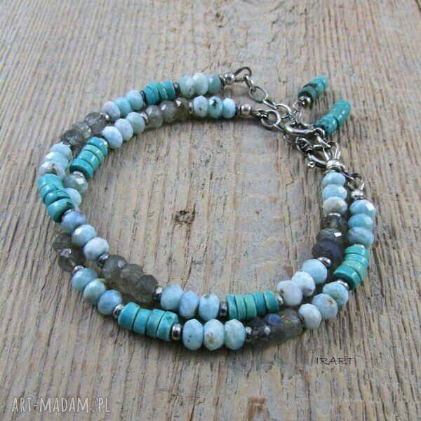 Surowy zestaw bransoletek: turkus, larimar i labradoryt (srebro 925)