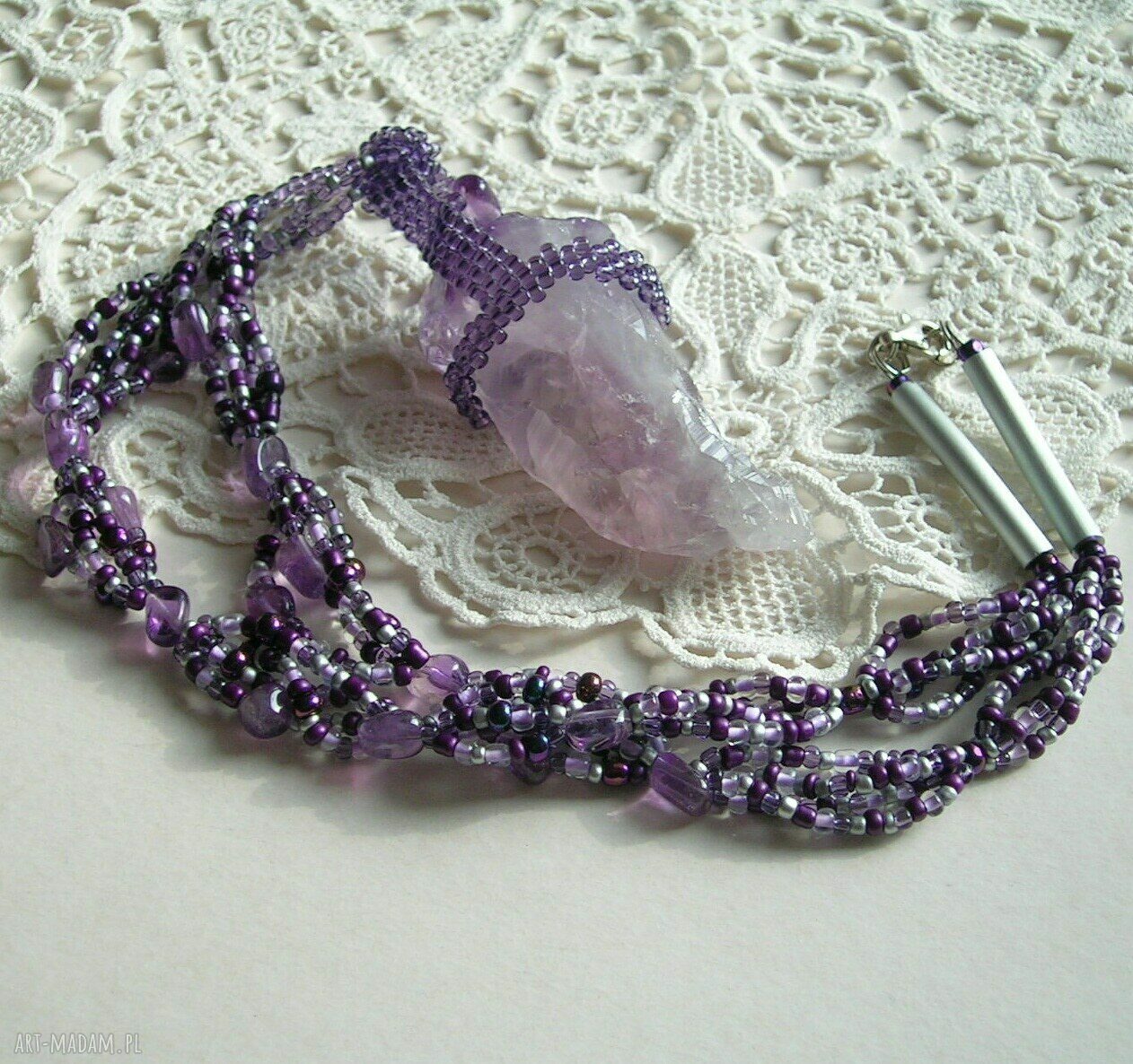 Naszyjnik z surowym ametystem beading - handmade Samantha