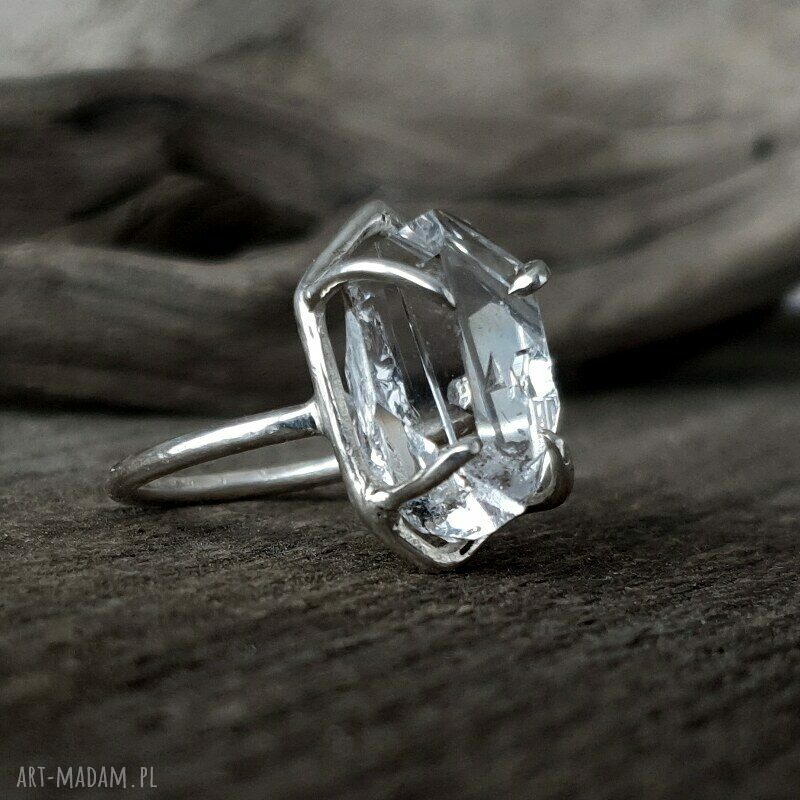 Cristal srebrny pierścionek z diamentem herkimer Hand Made