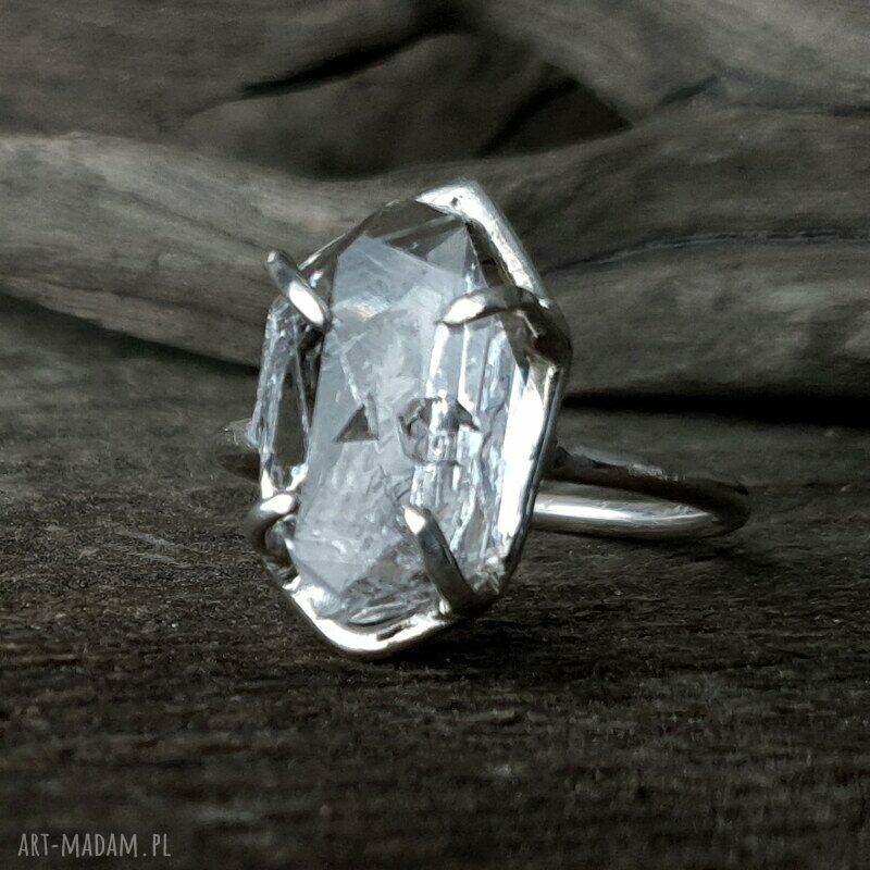 Cristal srebrny pierścionek z diamentem herkimer Hand Made