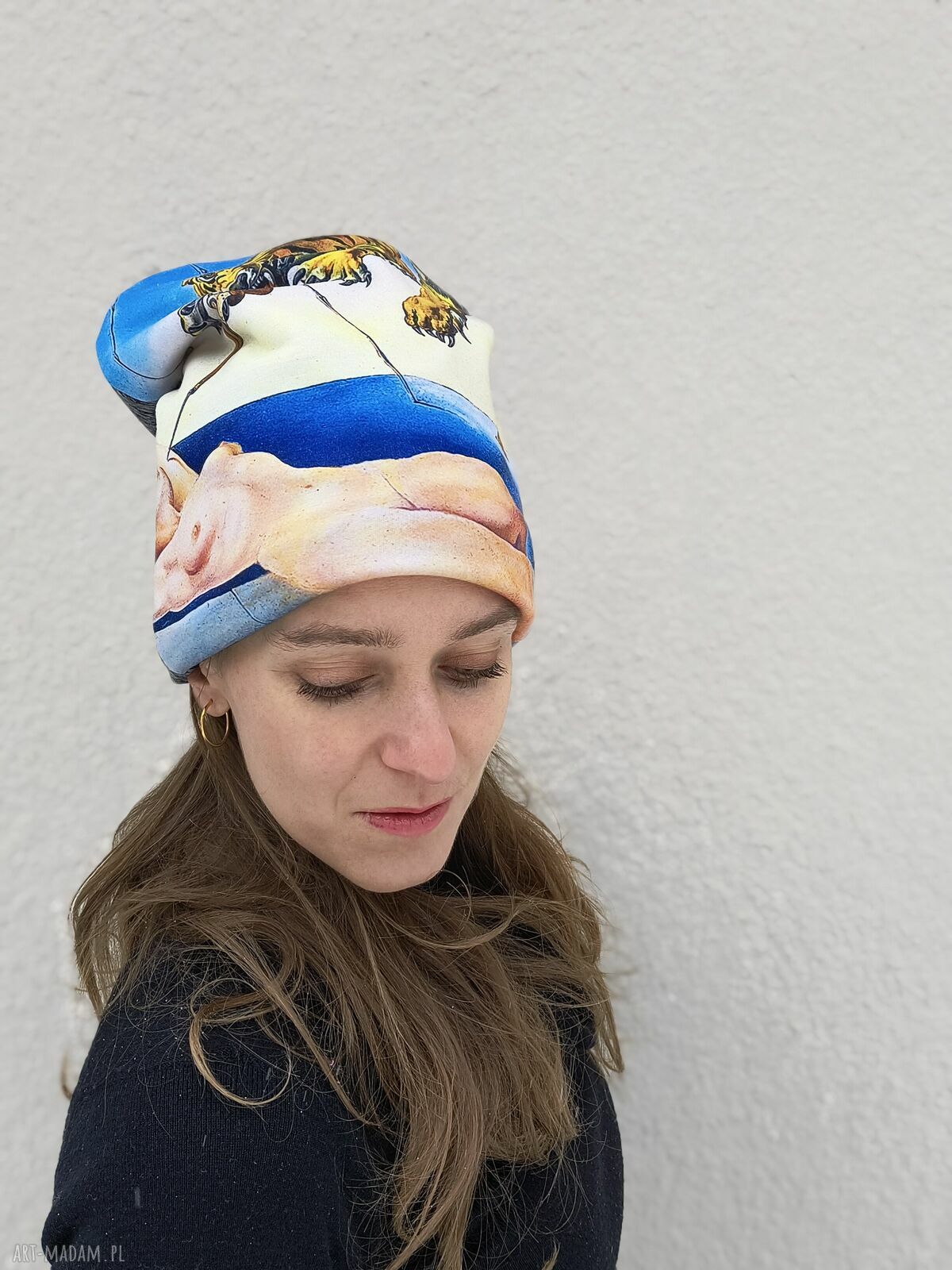 Surrealistyczna czapka z polaru Dali - ciepła, dwuwarstwowa i oryginalna