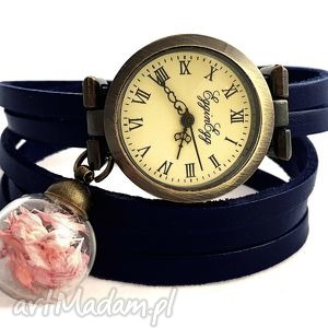 subtelny róż - zegarek bransoletka na skórzanym pasku