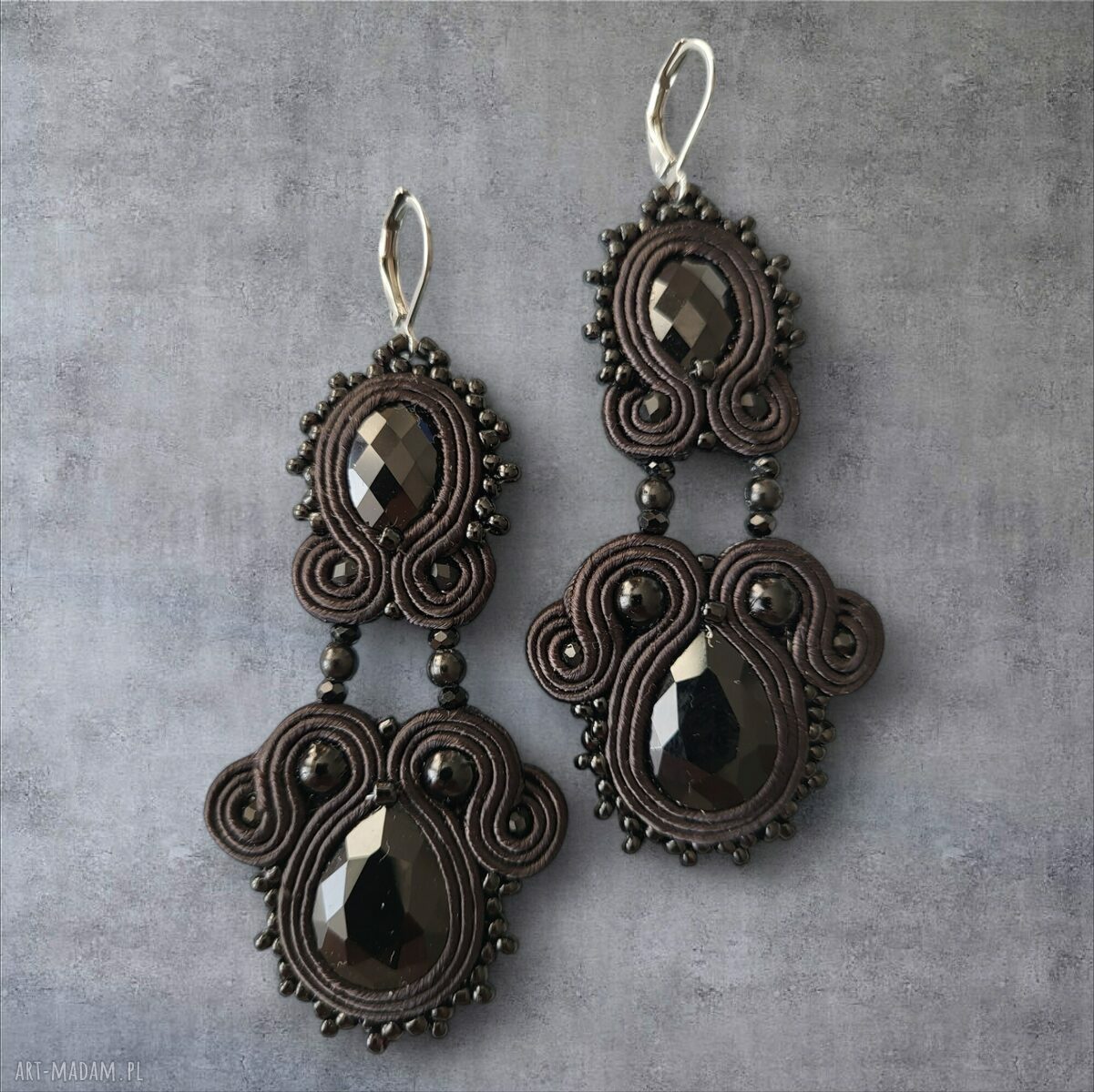 Kolczyki sutasz Barocco Black - czarne, eleganckie i handmade