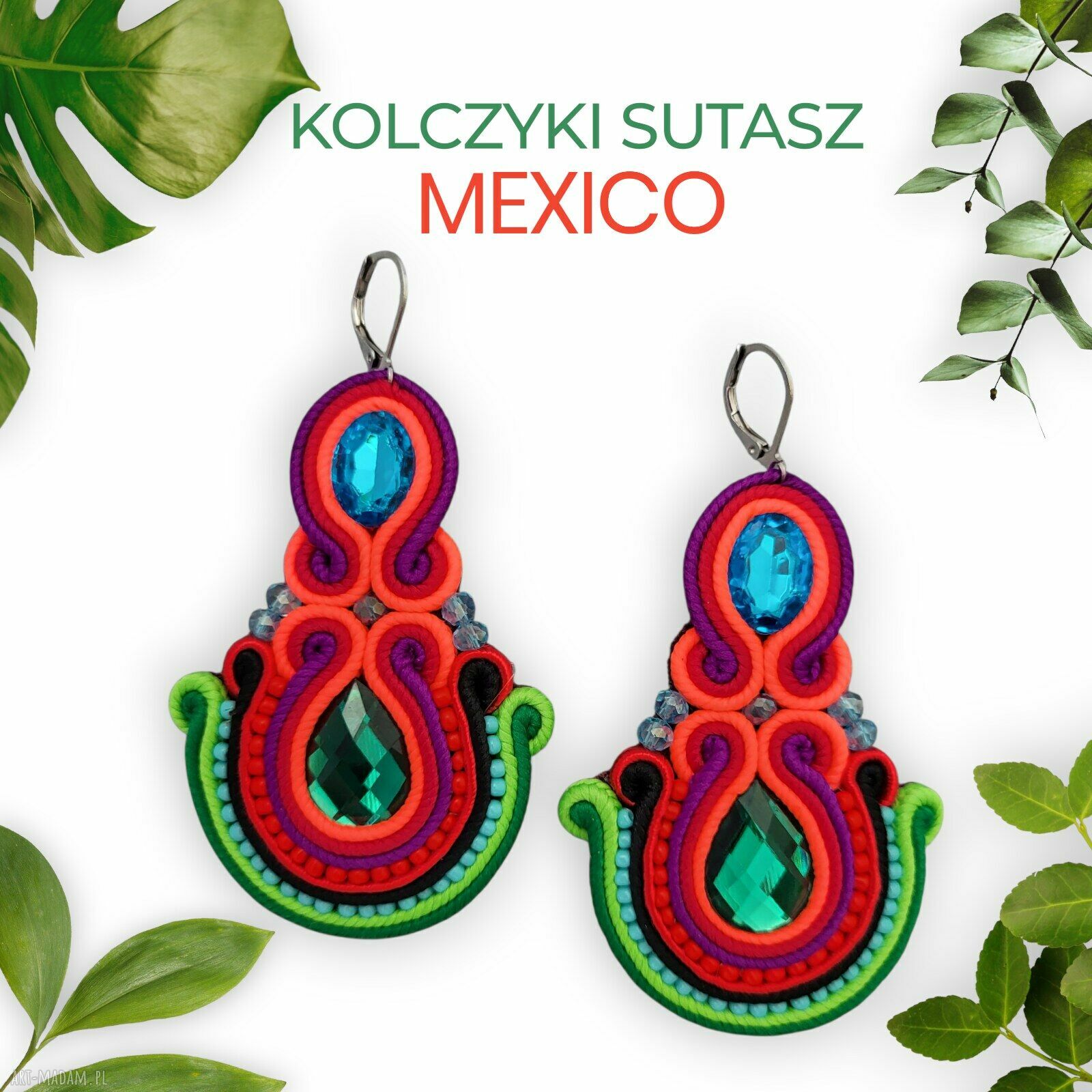 Kolczyki sutasz Mexico - lekkie haftowane wiszące kolczyki